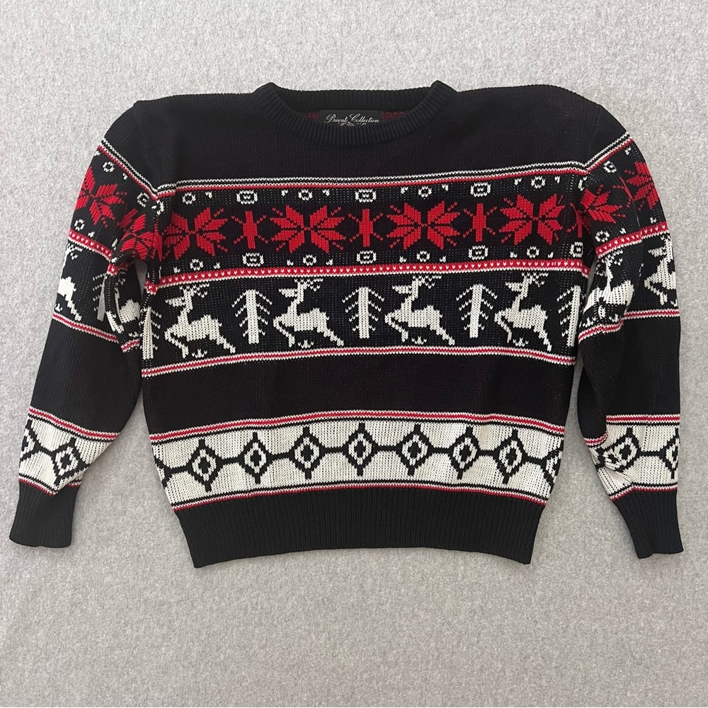 VTG 80s House Of Lloyd Snowflake Reindeer Fair Isle  Cropped Knit Sweater Sz M/S